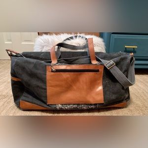Mona B Navy and Tan Duffle